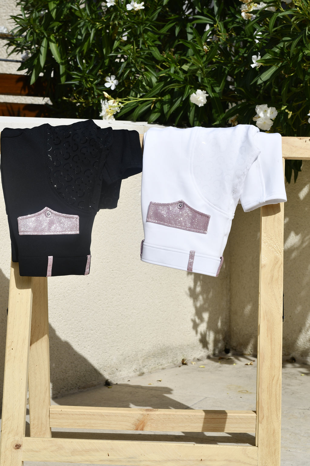 Pantalon d'Équitation blanc et détails pailletés - Rose clair - PRE COMMANDE