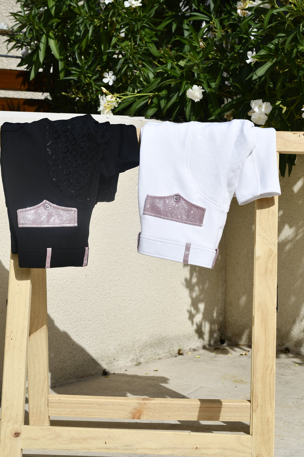 Pantalon d'Équitation noir et détails pailletés - Rose clair - PRE COMMANDE