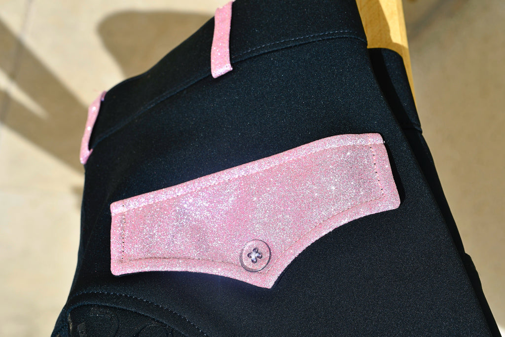 Pantalon d'Équitation noir et détails pailletés - Rose clair - PRE COMMANDE