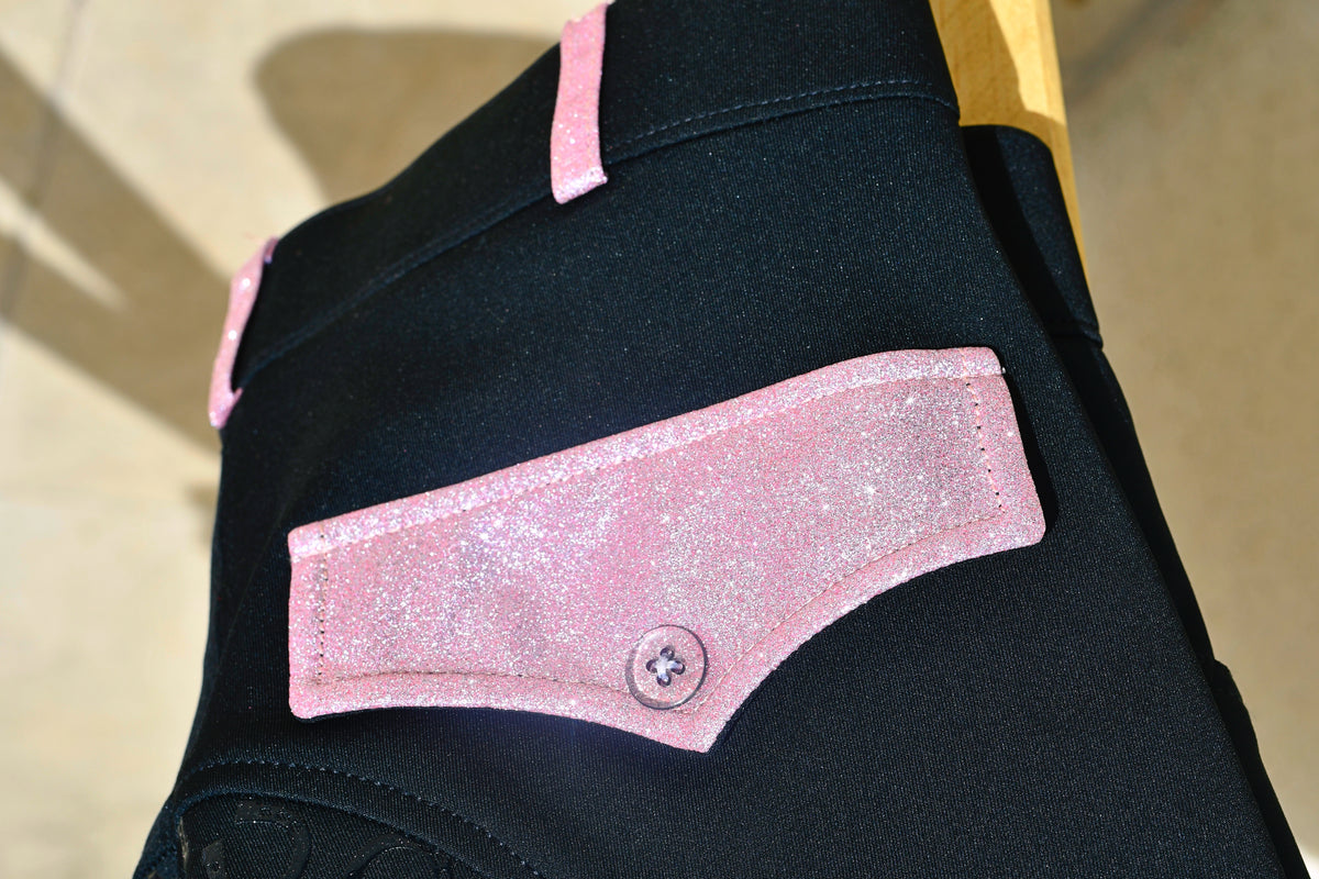 Pantalon d'Équitation noir et détails pailletés - Rose clair - PRE COMMANDE