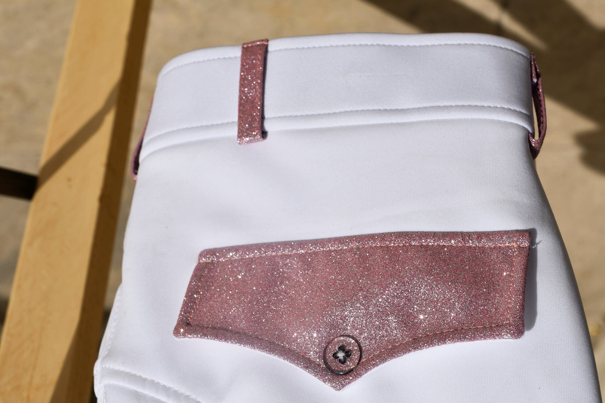 Pantalon d'Équitation blanc et détails pailletés - Rose clair - PRE COMMANDE
