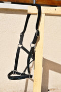Licol en cuir noir et strass bleu - PRE-COMMANDE