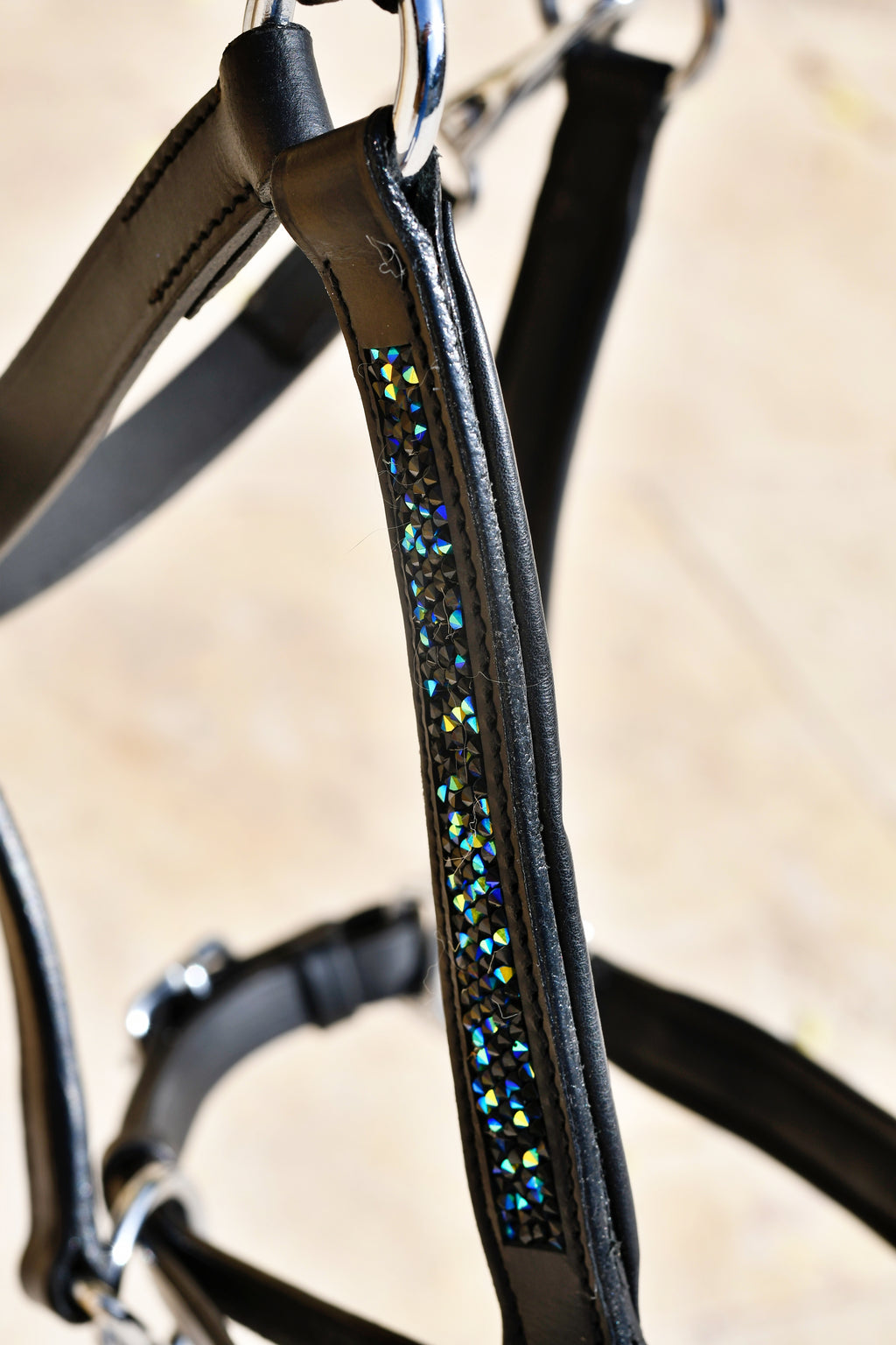 Licol en cuir noir et strass bleu - PRE-COMMANDE